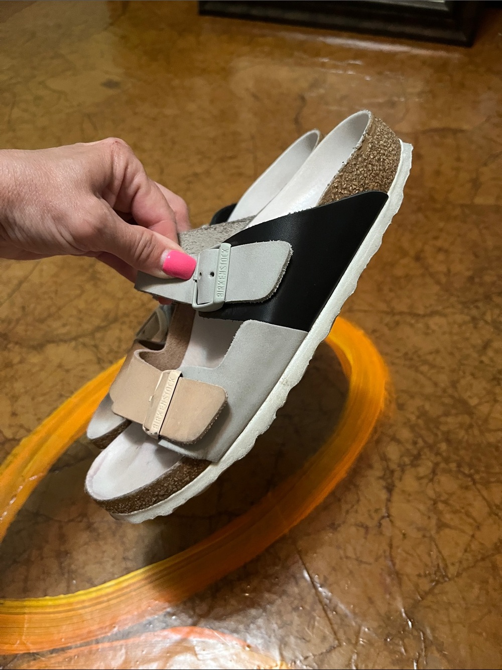 Women’s Birkenstock Two-Band Sandals in Beige and Light Gray SZ 36 - Picture 10 of 11
